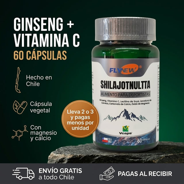 FLYNEW Ginseng + Vitamina C · 60 cápsulas