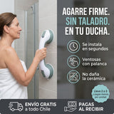 Agarradera de ducha sin taladro con persona usándola