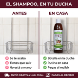 Antes: el envase de shampoo no está en la ducha