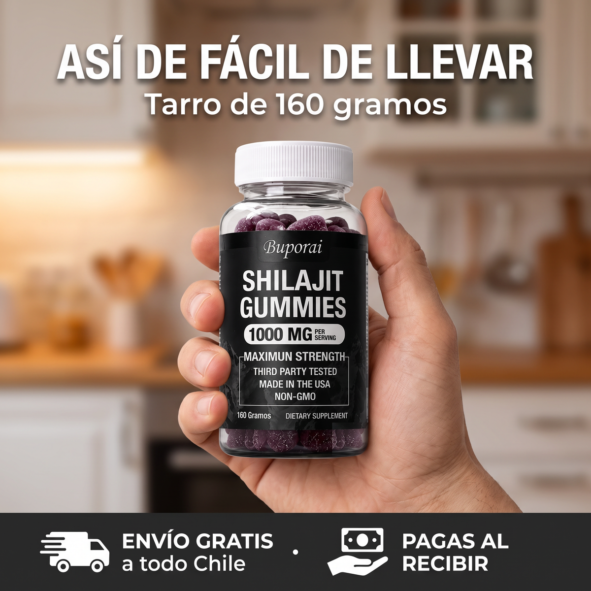 El tarro en la mano, tamaño real