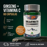 Frasco de 60 cápsulas de ginseng y vitamina C, hecho en Chile