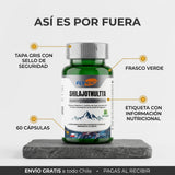 Partes del frasco: tapa gris con sello, frasco verde, etiqueta nutricional